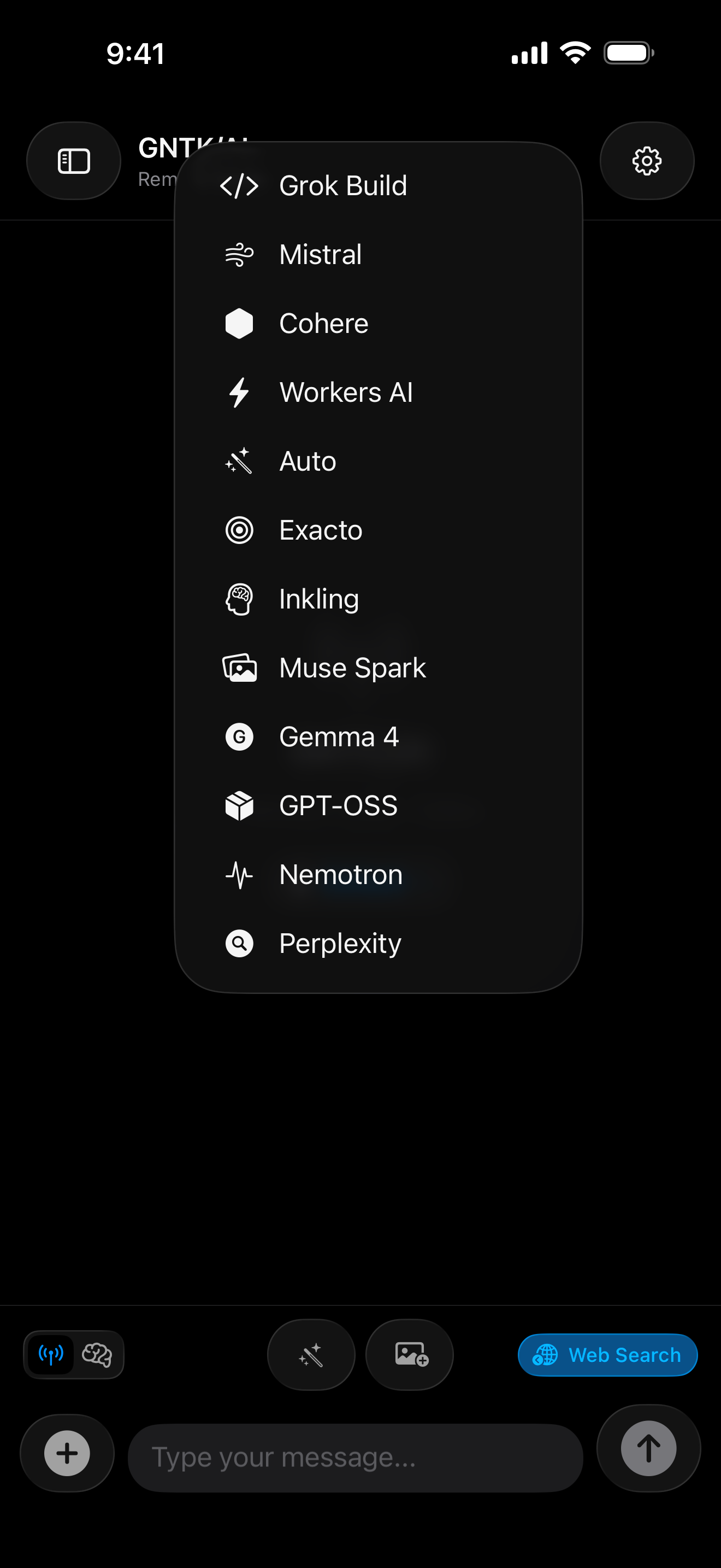 Models screen
